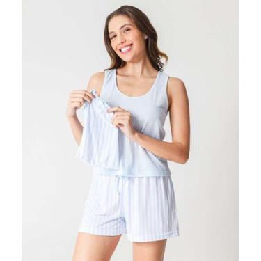 Imagem de Pijama Feminino Listrado Sem Manga Marisa Azul-72010, Azul, G