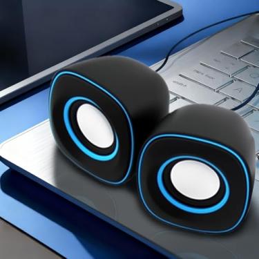 Imagem de Sistema de alto-falante estéreo alimentado por USB - tamanho pequeno - com controle de volume e plugue de áudio auxiliar de 3,5 mm para conectar ao laptop, notebook, desktop, computador - cor