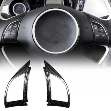 Imagem de FINMOKAL Capa de botão de volante de fibra de carbono real acabamento interior de carro acessórios adesivos compatíveis com Fiat 500 2010-2015, preto