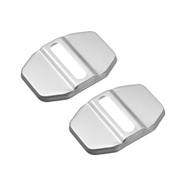 Imagem de Motoforti Capa de trava de porta de carro, protetor de fivela de trava de porta, para Mercedes-Benz para AMG A S m C E CLS GL CLA GLE, aço inoxidável, tom prateado, 2 peças