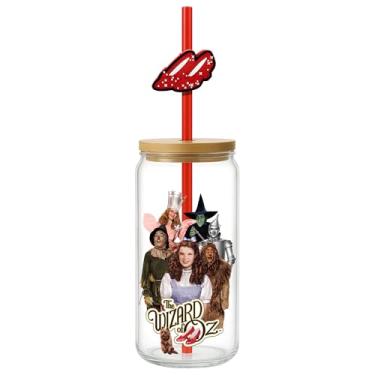 Imagem de Spoontiques Copo mágico de Oz com tampa e pingente de palha, vidro decorativo de 567 g - 17 cm de altura, canudo incluído, ideal para bebidas quentes e frias