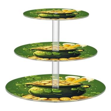 Imagem de CEBUGI Suporte de cupcake de 3 camadas, trevo de quatro folhas, moeda, redondo, suporte de bolo, torre, bandeja de servir em camadas de acrílico para chá, chá de bebê, casamento e mais