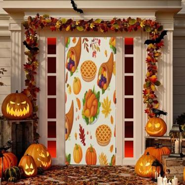 Imagem de Wassud Decoração de porta de peru assado no dia de Ação de Graças, faixa interna, faixa externa, decoração de casa de varanda, decoração grande para porta da frente 96 x 98 polegadas
