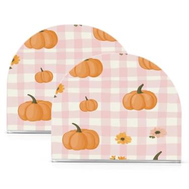 Imagem de Wassud Abóboras e flores porta-guardanapos de acrílico, dispensador de guardanapos de papel moderno em forma de U para mesa, cozinha, sala de jantar, bancada 2 peças (comporta 50-60 guardanapos)