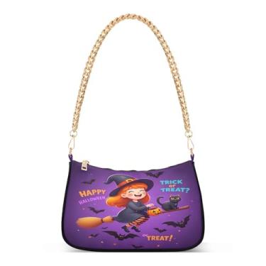Imagem de CEBUGI Bolsas transversais femininas bolsa de ombro fofas de bruxa de desenho animado elegante bolsa clutch com alça de corrente