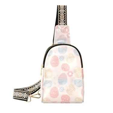 Imagem de CEBUGI Ovo de Páscoa colorido pequena bolsa tiracolo de couro pochete bolsa de peito para caminhadas, viagens ao ar livre