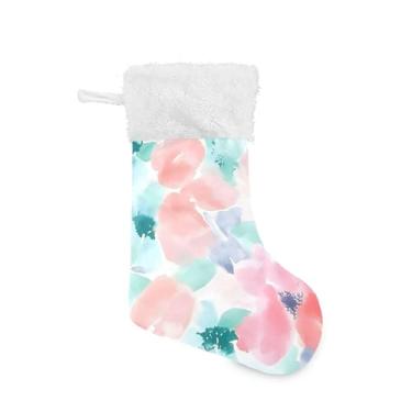 Imagem de xigua Meia de Natal com flor colorida personalizada grande para pendurar presente de Natal para decoração de festa de férias em família, decoração de lareira