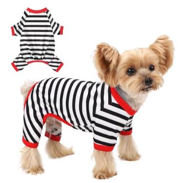 Imagem de Pijama para cachorro, macacão elástico para filhotes, pijama listrado confortável, roupa leve e macia para filhotes, roupas de cachorro para meninas e meninos pequenos