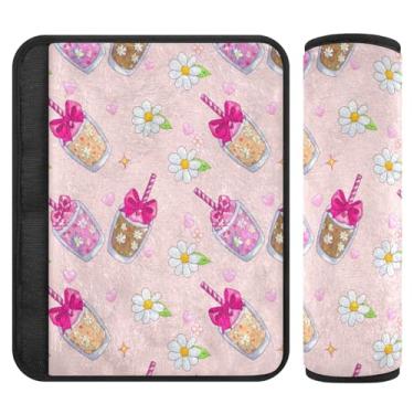 Imagem de Burbuja Capa para cinto de segurança de carro Milkshake fofo protetor de cinto de segurança de carro macio confortável para alça de ombro de assento, 1 par médio