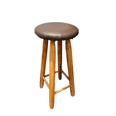 Imagem de 2 Bancos Madeira 50 Cm Padrão Ass Redondo Banqueta Maciçopara Mesa de Jantar, Cozinha e Sala - Design Estável (ESTOFADO COM VERNIZ)