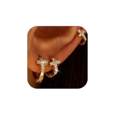 Imagem de Brincos de cruz de ouro para mulheres/homens, brincos pendentes modernos e delicados brincos de argola aretes de hombre de ouro hipoalergênicos joias religiosas presentes, Small, Cobre, Sem pedra