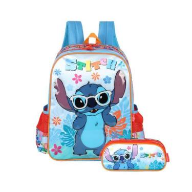 Imagem de Kit Mochila Stitch Costas E Estojo Duplo Meninas Escolar, Azul