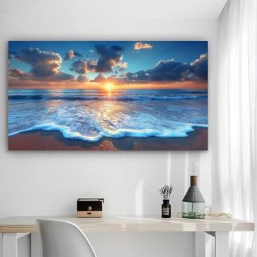 Imagem de Arte de parede em tela rústica com vista do pôr do sol na praia - Pôster sem moldura de 30 x 61 cm - Decoração de casa e escritório para sala de estar, quarto, cozinha e café