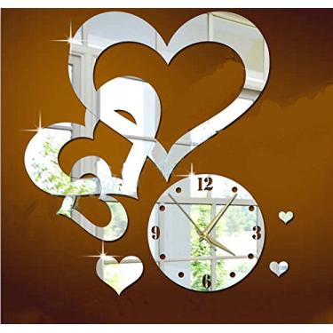 Imagem de Relógio de Parede Fashion Heart Adesivos Acrílico Espelho Novo Decoração Casa Conveniente