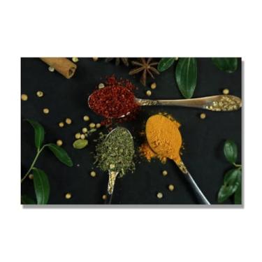 Imagem de NHLDZYH Arte de parede colorida de especiarias e colher de tempero | Decoração de cozinha vintage | Arte moderna para casa e sala de jantar. B20. Tela somente 80 x 120 cm - 31,5 x 47,3 pol