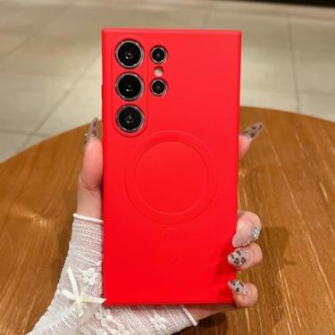 Imagem de Capa magnética de silicone para Samsung Galaxy S25 S24 S23 S22 S21 Ultra Plus S25 Fe, capa macia de TPU à prova de choque (para Galaxy S25 Ultra/Vermelha)