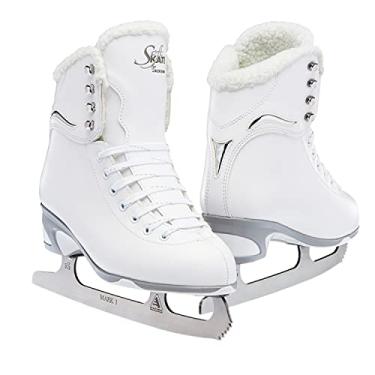 Imagem de Patins de gelo Jackson Ultima feminino/feminino/feminino/pequeno/finesse 180 cano alto com cadarço, suporte médio, softskate, White/Fleece, 7 Women's