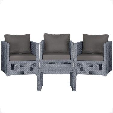 Imagem de Mesa E 3 Poltronas Madri Corda Náutica Estofado 11 Trama Prata