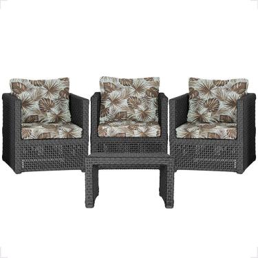 Imagem de Mesa E 3 Poltronas Madri Corda Náutica Estofado 6 Trama Preto