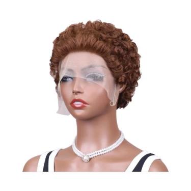 Imagem de Peruca Bob Cacheada Castanho Chocolate 100% Cabelo Humano 13x1 Renda T