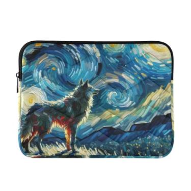 Imagem de Capa protetora acolchoada para notebook lobo à noite à prova de choque