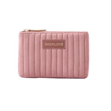 Imagem de Mini bolsa de veludo cotelê para cosméticos/higiene pessoal/maquiagem com zíper/batom de armazenamento/porta-moedas/bala/portátil, rosa, 6.3in, Bolsa cosmética