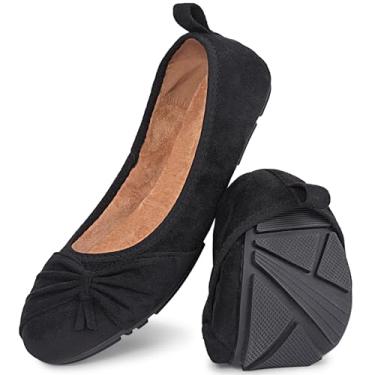 Imagem de Zoranala Sapatilhas femininas pretas sem cadarço – Sapatilhas de balé de camurça, sem cadarço, confortáveis, dobráveis e elegantes, casuais, para trabalho, casamento e uso diário, Preto, 7.5 Wide