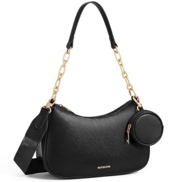Imagem de Bolsa de ombro feminina – bolsa transversal pequena de couro vegano bolsas Hobo com 2 alças para uso diário, Preto, Medium, Bolsa transversal e de ombro 2 em 1