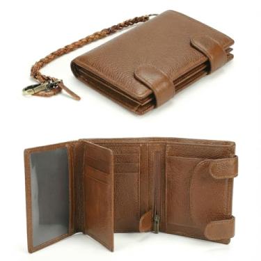 Imagem de Carteira masculina de couro genuíno com bloqueio de RFID – Design de três dobras com grande capacidade – fina, durável e segura (preto), Marrom, Couro genuíno