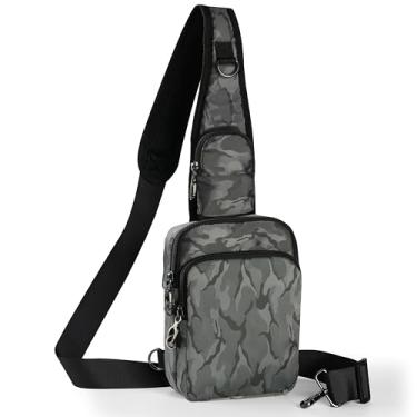 Imagem de Bolsa tiracolo para mulheres, bolsa tiracolo com fecho de zíper, RFID e resistente à água para homens, bolsa de peito pequena para viagens casuais, Camuflagem cinza, Small
