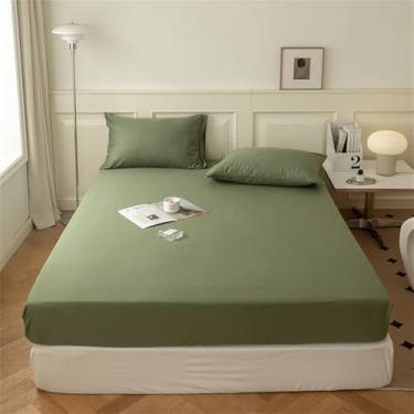 Imagem de Protetor de colchão em algodão lavado com elástico, cor sólida, macio e confortável, para camas tamanho Queen e King, 7,180x200x25cm (1 unidade).