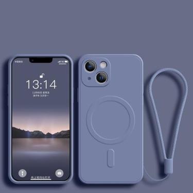 Imagem de Capa magnética com carregamento sem fio para iPhone 15, 16, 14, 13, 12, 11 Pro Max, Mini 16e, XS Plus, capa com alça de silicone líquido macio, cinza, para iPhone 16