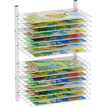 Imagem de mocomax Suporte de parede para secagem de arte, 16 prateleiras removíveis, prateleira de secagem de tinta metálica, organizador de armazenamento de papel de arte que economiza espaço para salas de