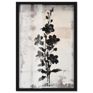 Imagem de Black Hollyhock I Shadowbox Print Floral Wall Decor by Art Remedy, moldura preta, 28 x 40 cm