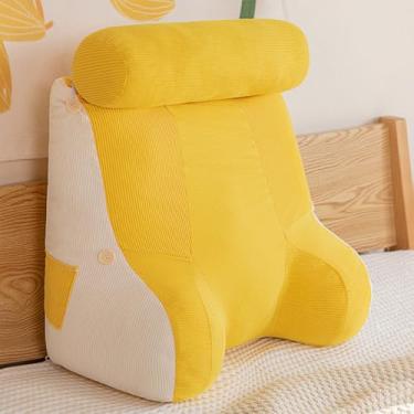 Imagem de CYTJHMD Travesseiro de leitura para cama adulto, travesseiro de leitura com suporte de pescoço e braço, travesseiro removível para descanso de encosto, amarelo, 60 x 50 x 30 cm