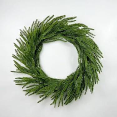 Imagem de Guirlanda de Natal de pinho para porta da frente, guirlanda de vegetação artificial de 54 cm para parede, varanda ou decoração de férias internas e externas, folhagem de pinheiro de toque real, 54 cm