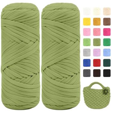 Imagem de Maxee Pacote com 2 fios de camiseta premium (200 g/75 m cada), linha de fita macia para crochê e tricô - cor intensa e fácil de cuidar