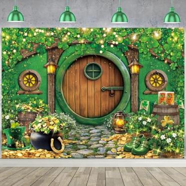 Imagem de Feliz Dia de São Patrício, pano de fundo, casa de madeira, Dia de São Patrício, sessão de fotos com glitter, trevo irlandês, moedas de ouro, decoração de festa de São Patrício, adereços de cabine