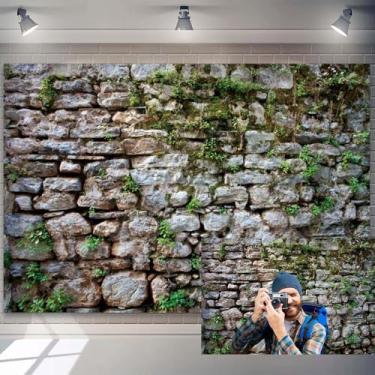 Imagem de Pano de fundo rústico de parede de tijolos de 1,5 x 0,9 m para fotografia, parede de pedra de musgo verde, fundo texturizado, vintage, réptil, rochoso, fundo de tanque, decoração de jardim de