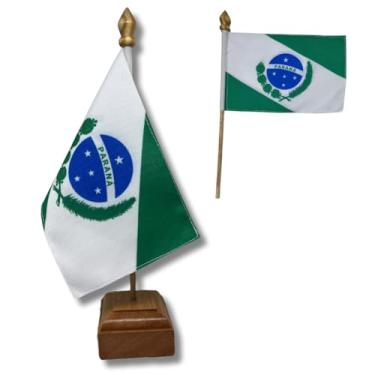 Imagem de Bandeira de Mesa Elegance Paraná, Dupla Face, 19x13cm, Base em Madeira Natural, Tecido Oxford, Altura Total 30cm, para Escritório, Eventos e Decoração