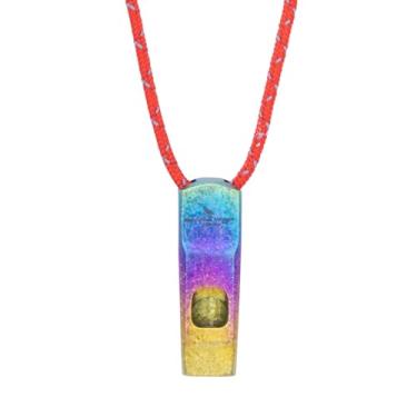Imagem de iBasingo Apito de titânio de 120 dB para emergência, sobrevivência, acampamento e esportes apito de segurança mais alto com cordão refletivo, equipamento de segurança leve de 8 g (várias cores