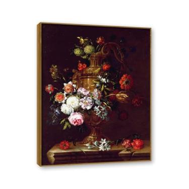 Imagem de NHLDZYH Moldura de teca. Arte de parede em tela de especiarias coloridas e colher de tempero | Decoração de cozinha vintage | Arte moderna para casa e sala de jantar. B86. 50 x 65 cm - 19,7 x 25,6 pol