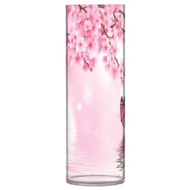 Imagem de CEBUGI Vaso de flores de borboleta, 10 x 30 cm, vaso cilíndrico para flores, vaso transparente inquebrável para festa de casamento, decoração de casa