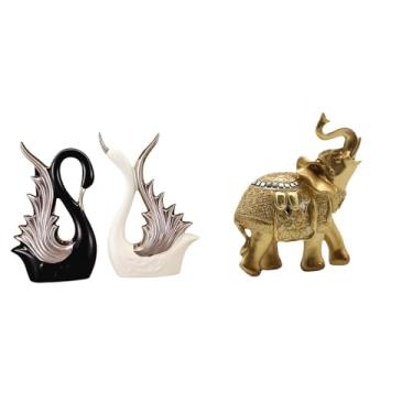 Imagem de Whtkoph Elegante Conjunto de Esculturas de Cisnes em Resina Cerâmica para Prateleira, Mesa, Decoração de Casa, Aniversário E Coleção de Arte.