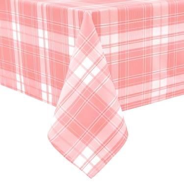 Imagem de Hiasan Toalha de mesa xadrez retangular de 152 x 213 cm – impermeável, resistente a vincos e lavável, capas de mesa guingão para uso interno e externo, rosa