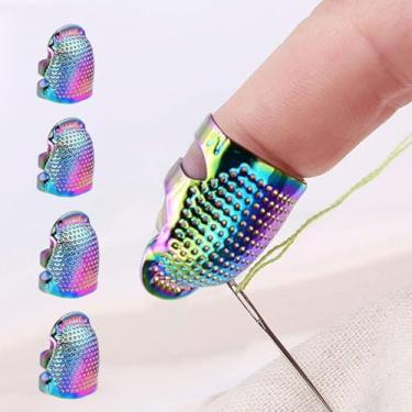 Imagem de 4 peças de protetores de dedal de costura ajustáveis com 2 tamanhos (M/L), dedais de dedo de metal para costura, corte, bordado, acessórios de costura DIY (cor mista)