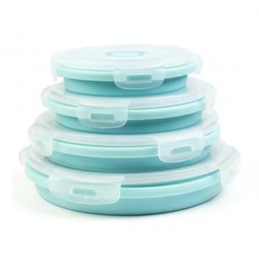 Imagem de Conjunto 4 Potes Dobráveis de Silicone 350 a 1200ml Redondo e Retangular Livre de BPA (Redondo Azul)