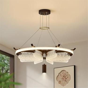 Imagem de OUFULA Luminária Ppendente Moderna em Formato de Anel Retro Criatividade Sala de Estar Restaurante Quarto Villa Hotel Café Bar Casa de Chá Escadas Candelabro (S D80CM)