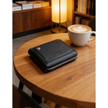 Imagem de Carteira masculina casual dobrável de couro, design de acesso rápido (preto)