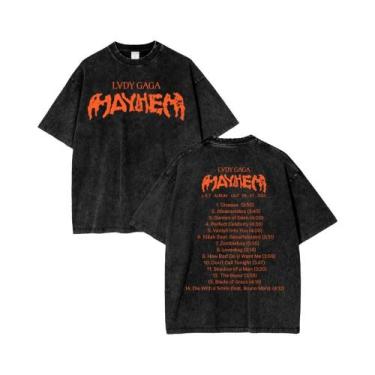 Imagem de Camiseta Masculina De Verão Solta Em Algodão Lavado Vintage Lady Gaga 